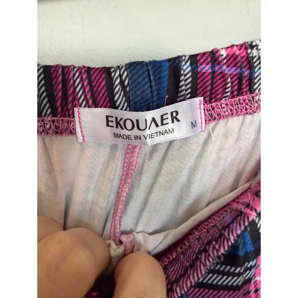 Ekouaer Womens Pajama Set Pink Short Sleeve Top Plaid Pants Sleepwear Medium NWT - Picture 3 of 7